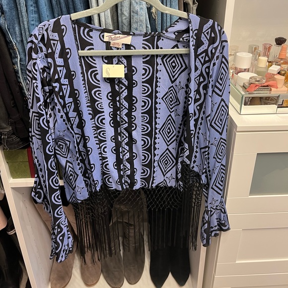 Sterling Styles Blue Fringe Blouse - Picture 1 of 5